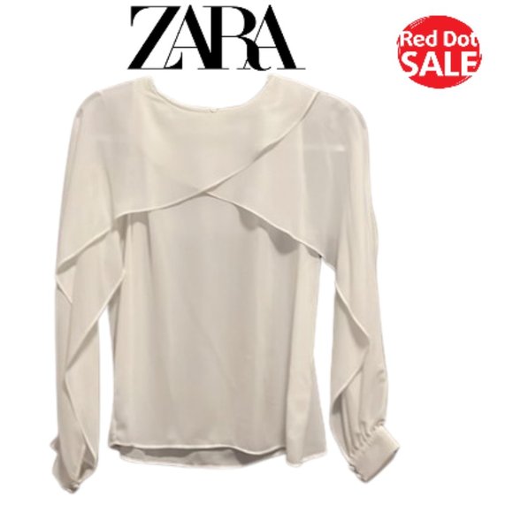 Zara Tops - 🔴 Zara Sheer White Blouse with Flowy Long Cape Sleeves - Size L